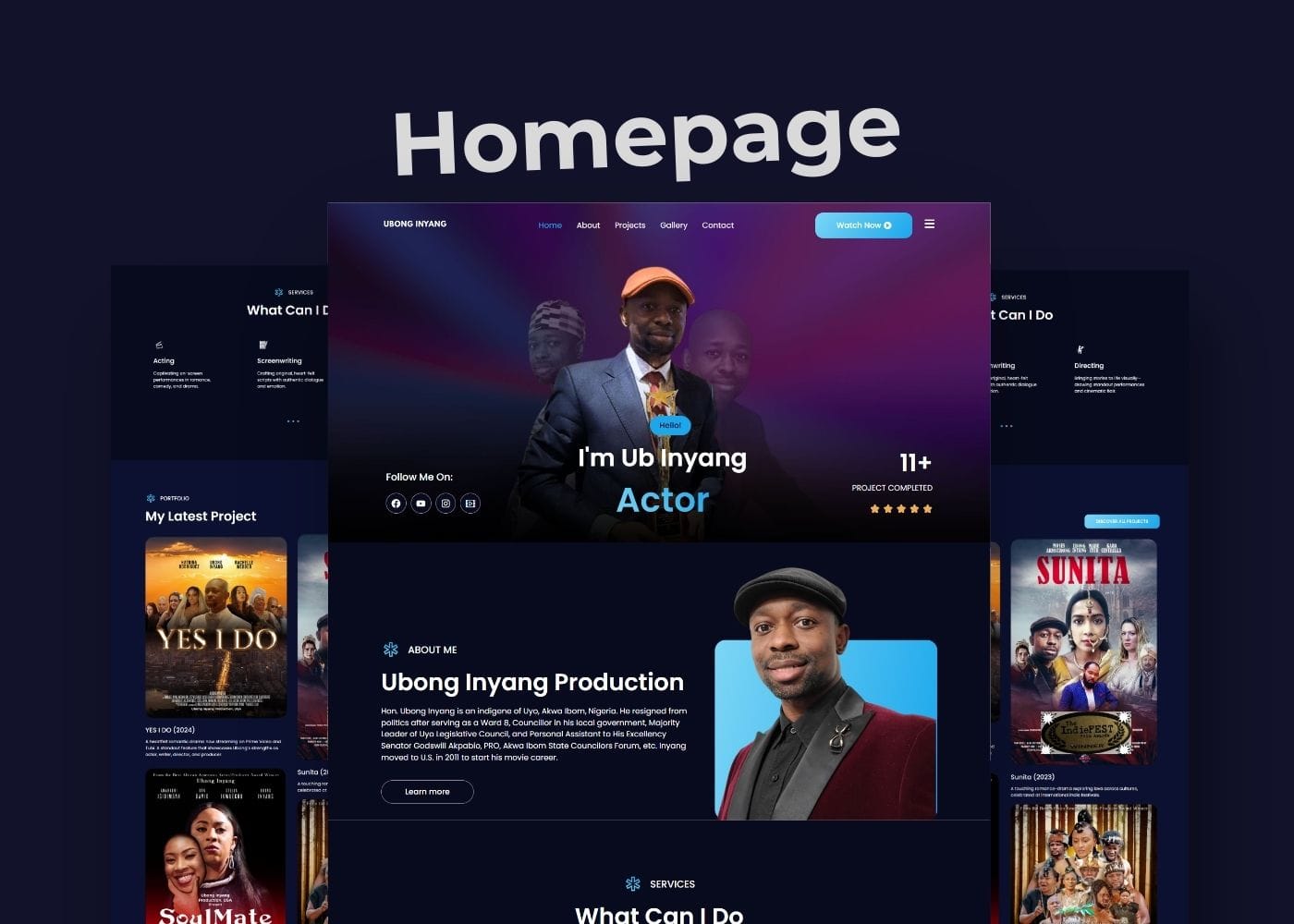Brand Manager - Hire a Dedicated Brand Virtual Assistant Ubong Inyang Website Design for Actor, Film Producer UI/UX by Korlor