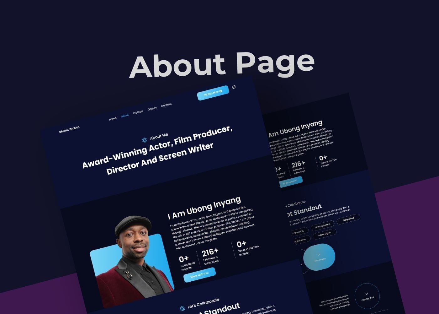 Brand Manager - Hire a Dedicated Brand Virtual Assistant Ubong Inyang Website Design for Actor, Film Producer UI/UX by Korlor