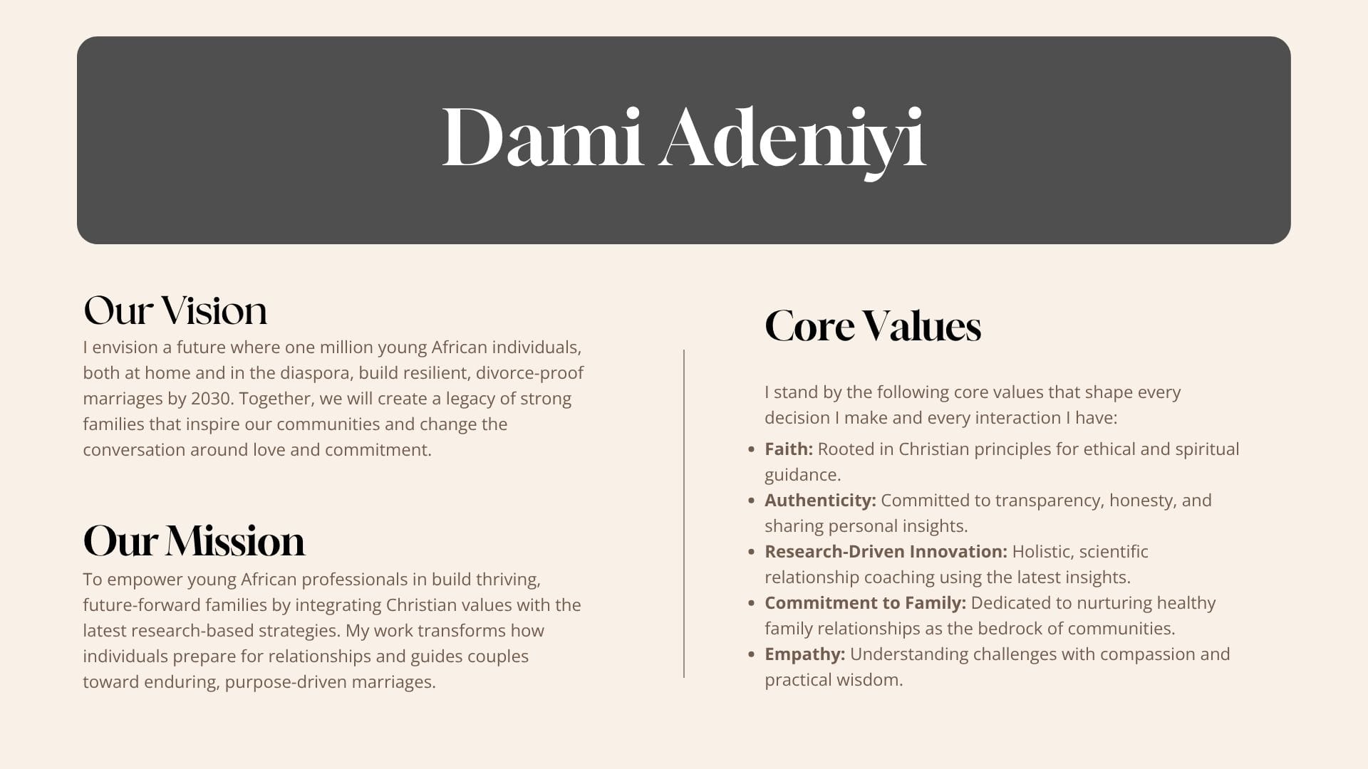 Dr Dami 3. Brand Strategy for Marriage Therapist and Family Life Coach in Lagos, Nigeria